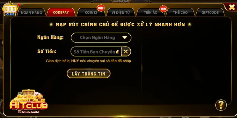 Nạp tiền HITCLUB 2 Hướng dẫn các bước Nạp tiền HITCLUB đa dạng phương thức